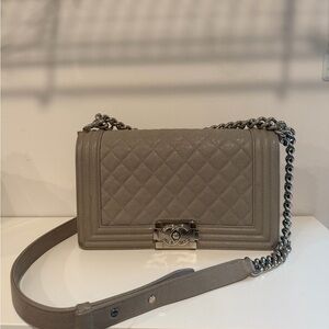 CHANEL Gray Quilted Crossbody Bag